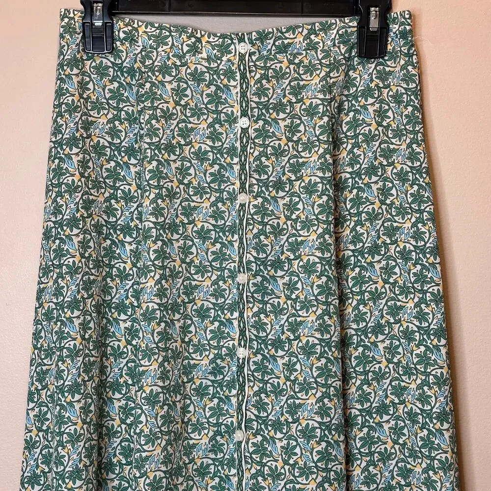 NWT Max Studio Multicolor Floral Midi A-Line Skirt Womens Size Small S Button Up
